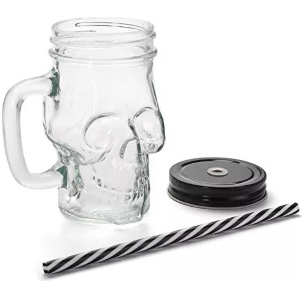 Tarro De Vidrio Diseño De Calavera Vaso Con Tapa Y Popote.