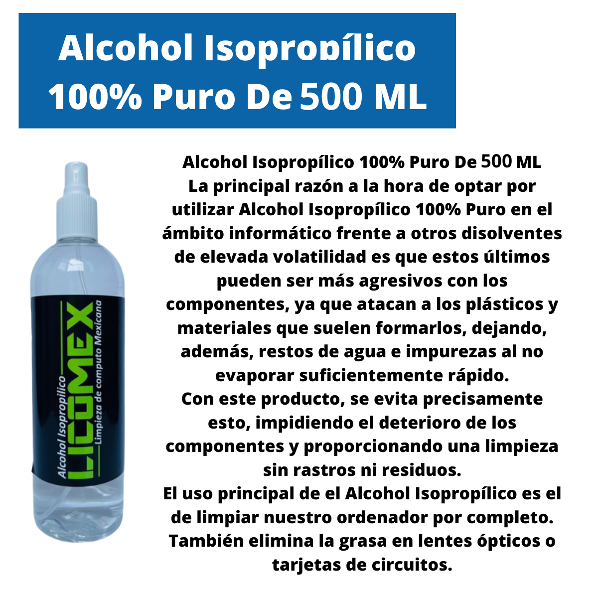 Alcohol Isopropílico Limpieza Mantenimiento Pc 500 Ml 3pz