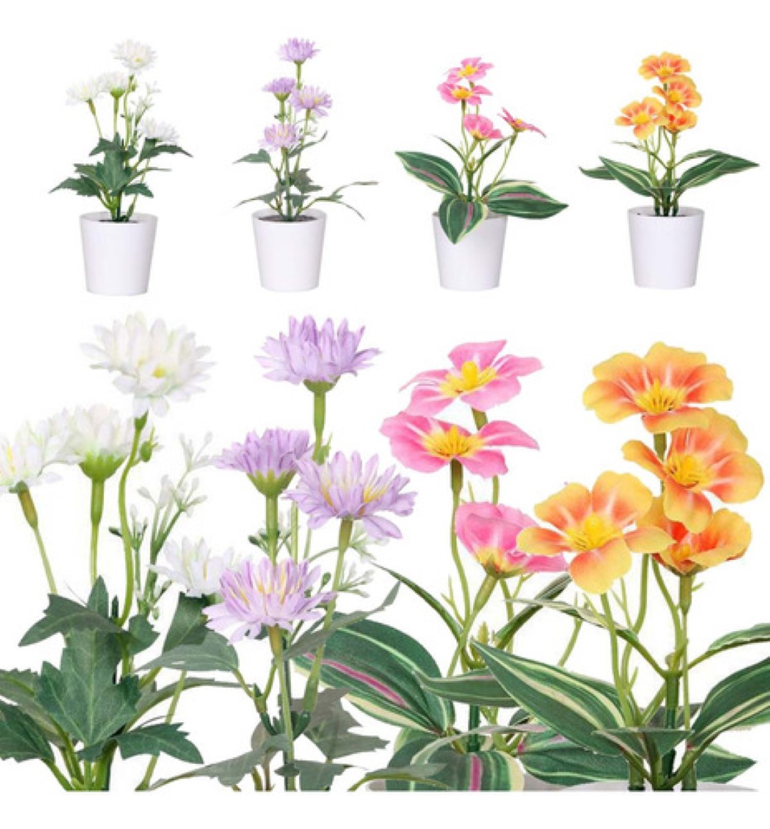 "4 Macetas Plantas Artificiales Barro Decoración Bonsai Verde "