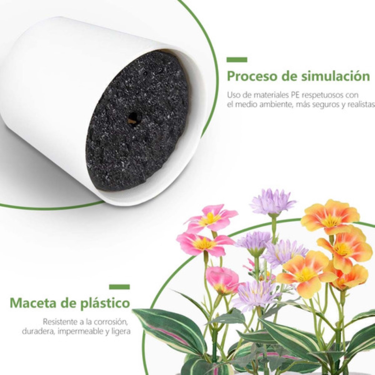 "4 Macetas Plantas Artificiales Barro Decoración Bonsai Verde "