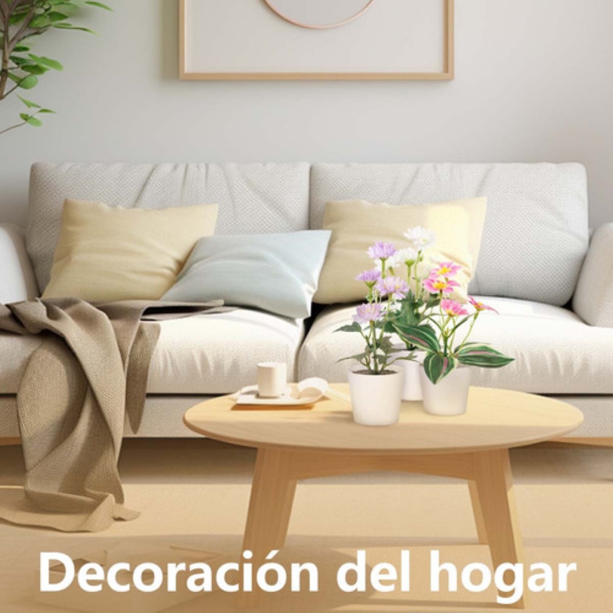 "4 Macetas Plantas Artificiales Barro Decoración Bonsai Verde "