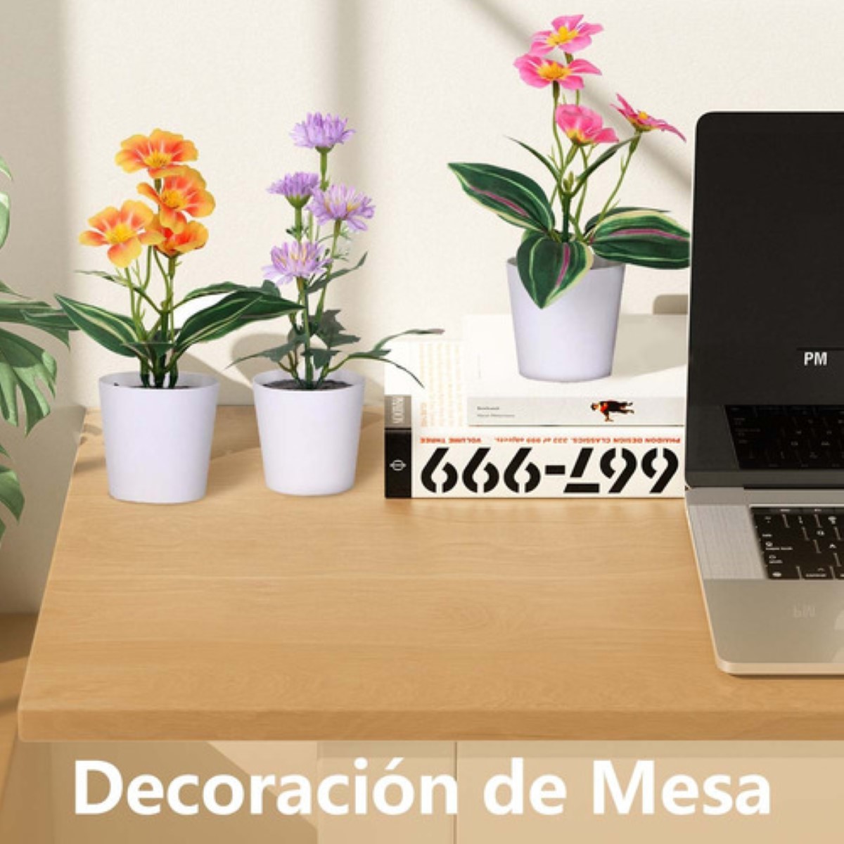 "4 Macetas Plantas Artificiales Barro Decoración Bonsai Verde "