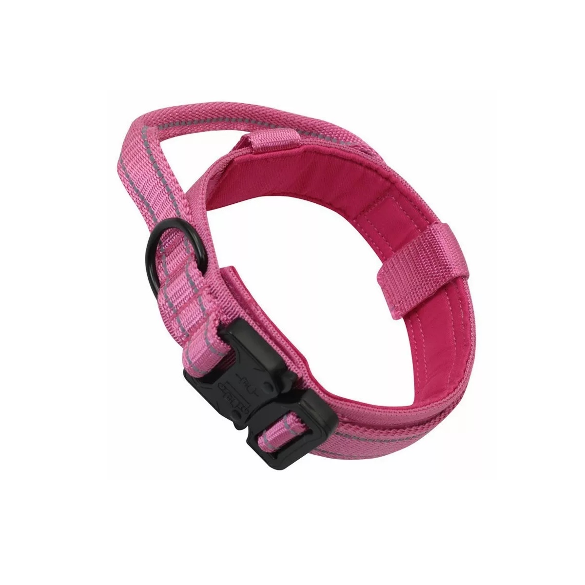 Collar Táctico Para Perro Con Hebilla Metal Super Resistente Rosa M.