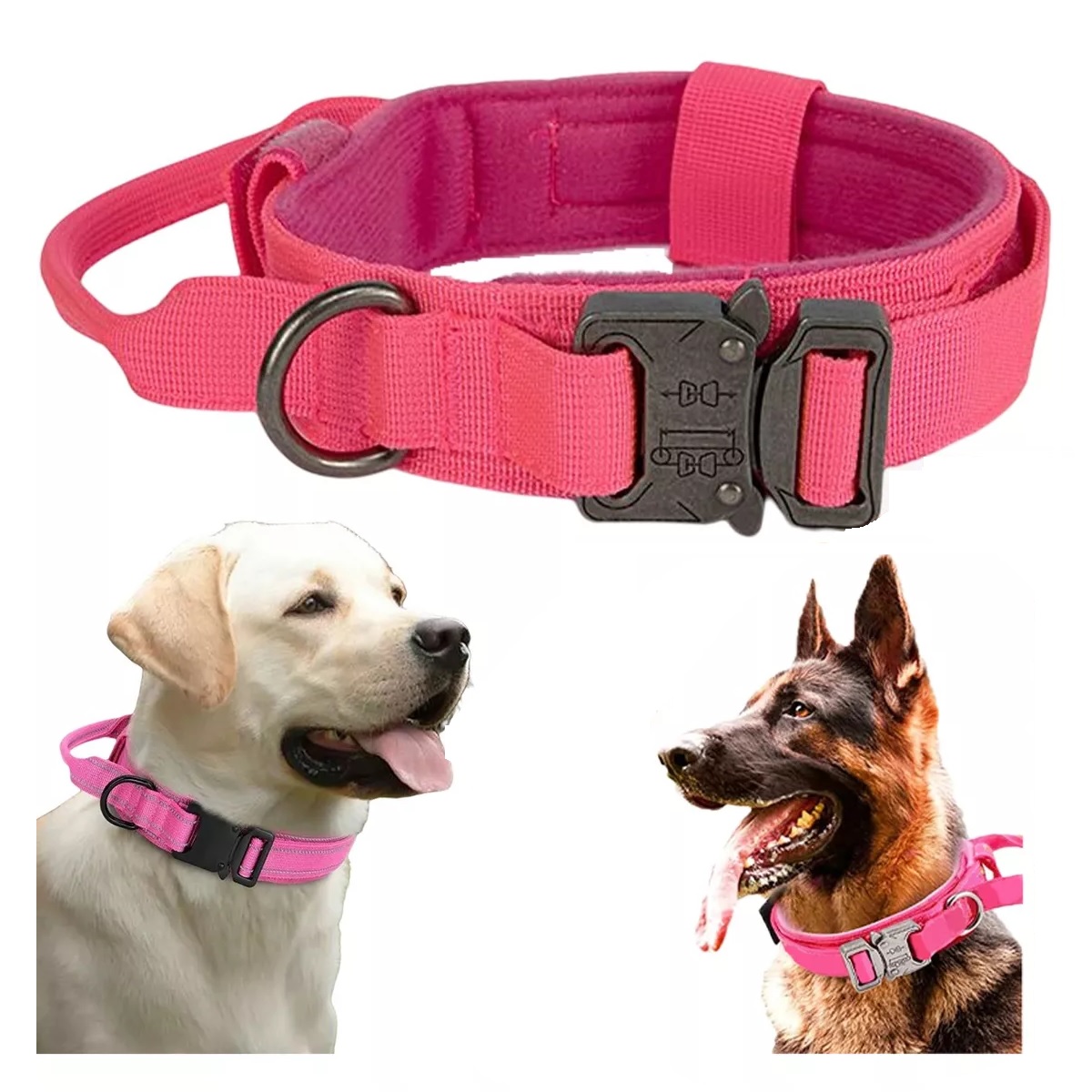 Collar Táctico Para Perro Con Hebilla Metal Super Resistente Rosa M.