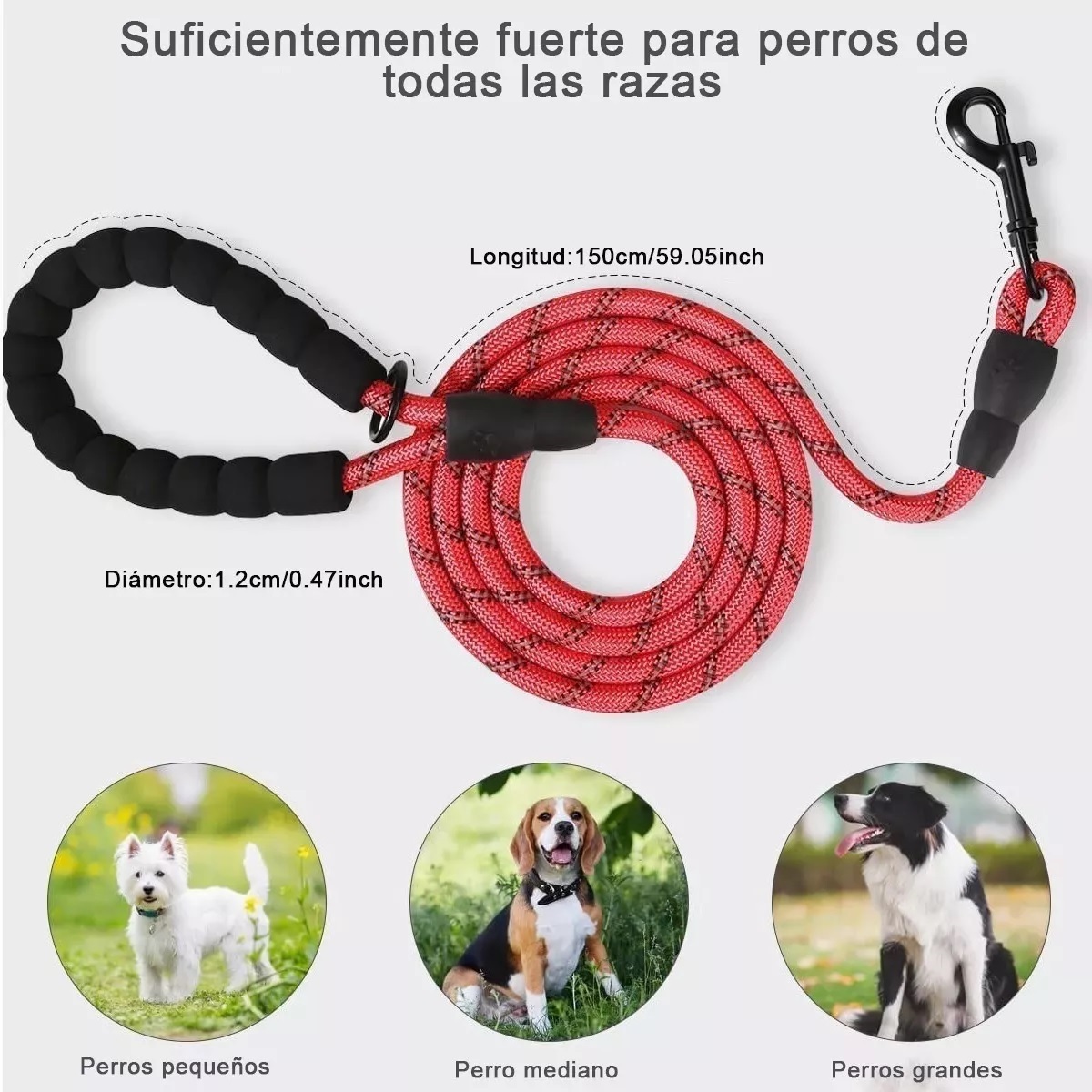Correa Para Perro Grande Resistente Fuerte 2pcs Negro/Rojo.