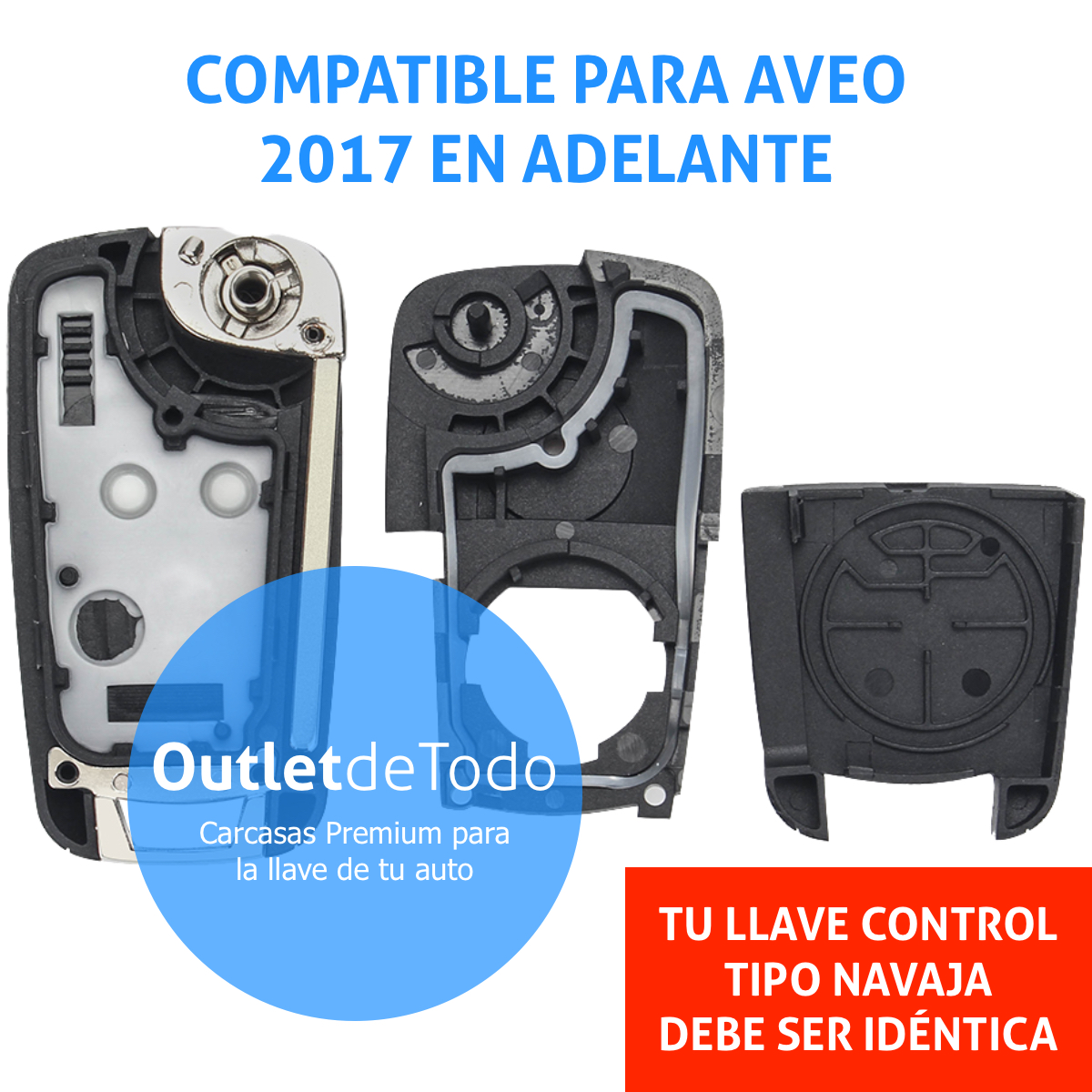 Carcasa para Llave Control Compatible Chevrolet Aveo 2 Botones Tipo Navaja