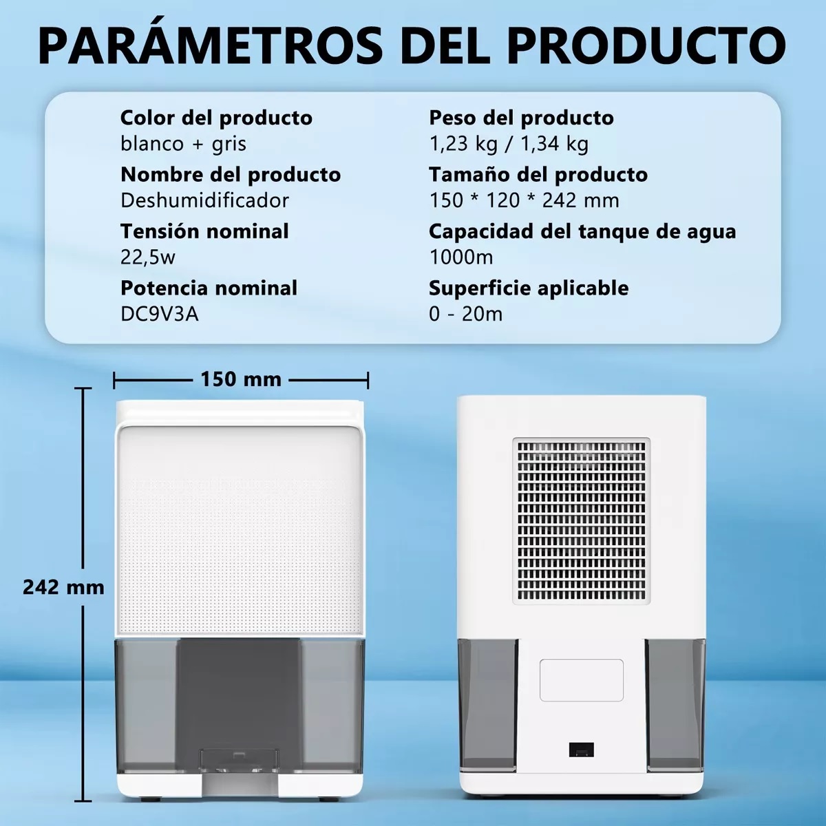 Deshumidificador Eléctrico Portátil 1000ml Blanco 110v.