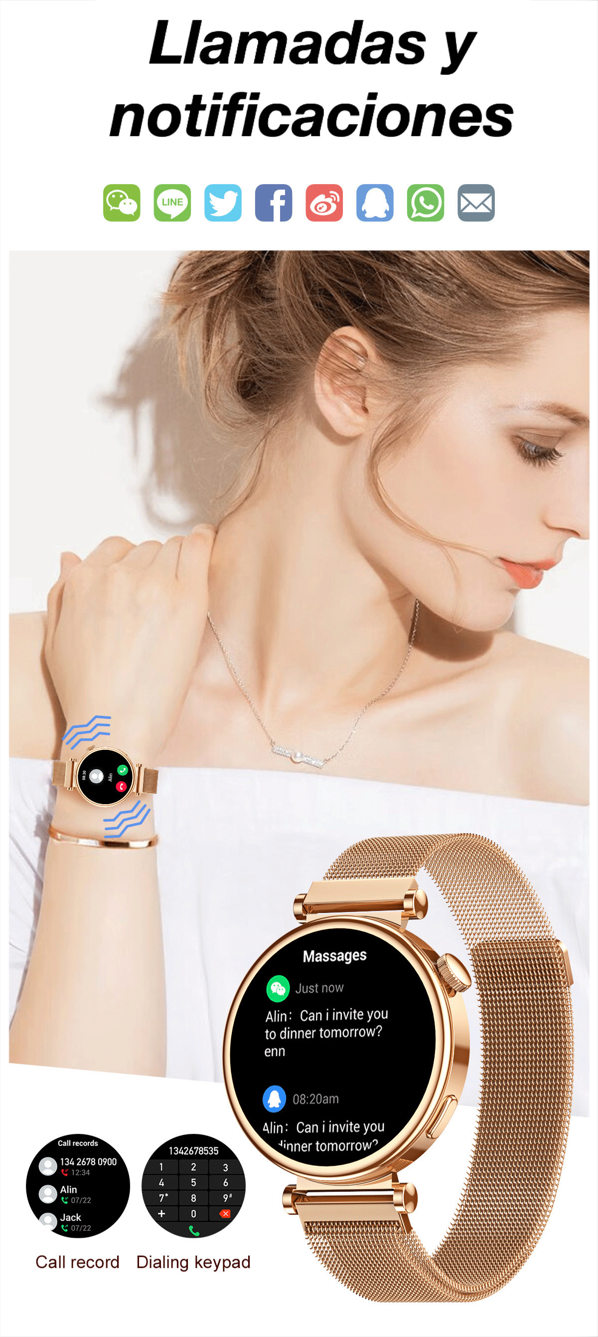 Smartwatch Mujer Llamadas Notificaciones Contesta Whatsapp Iphone Android