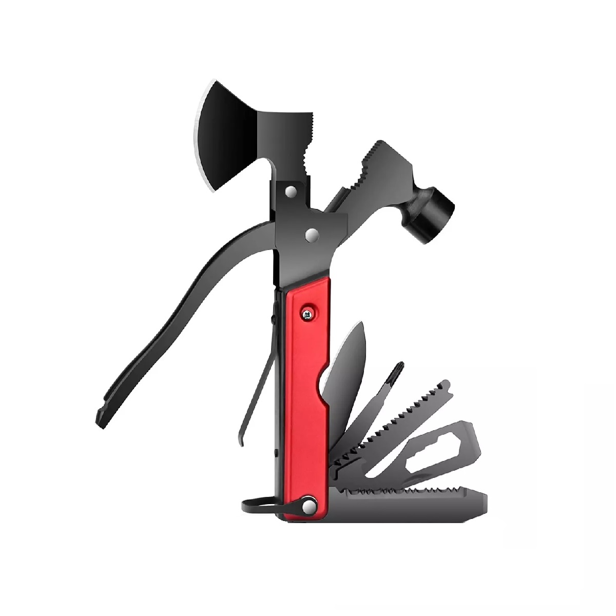 Multiherramienta Portatil Martillo Y Hacha 16 En 1 Con Funda Rojo.