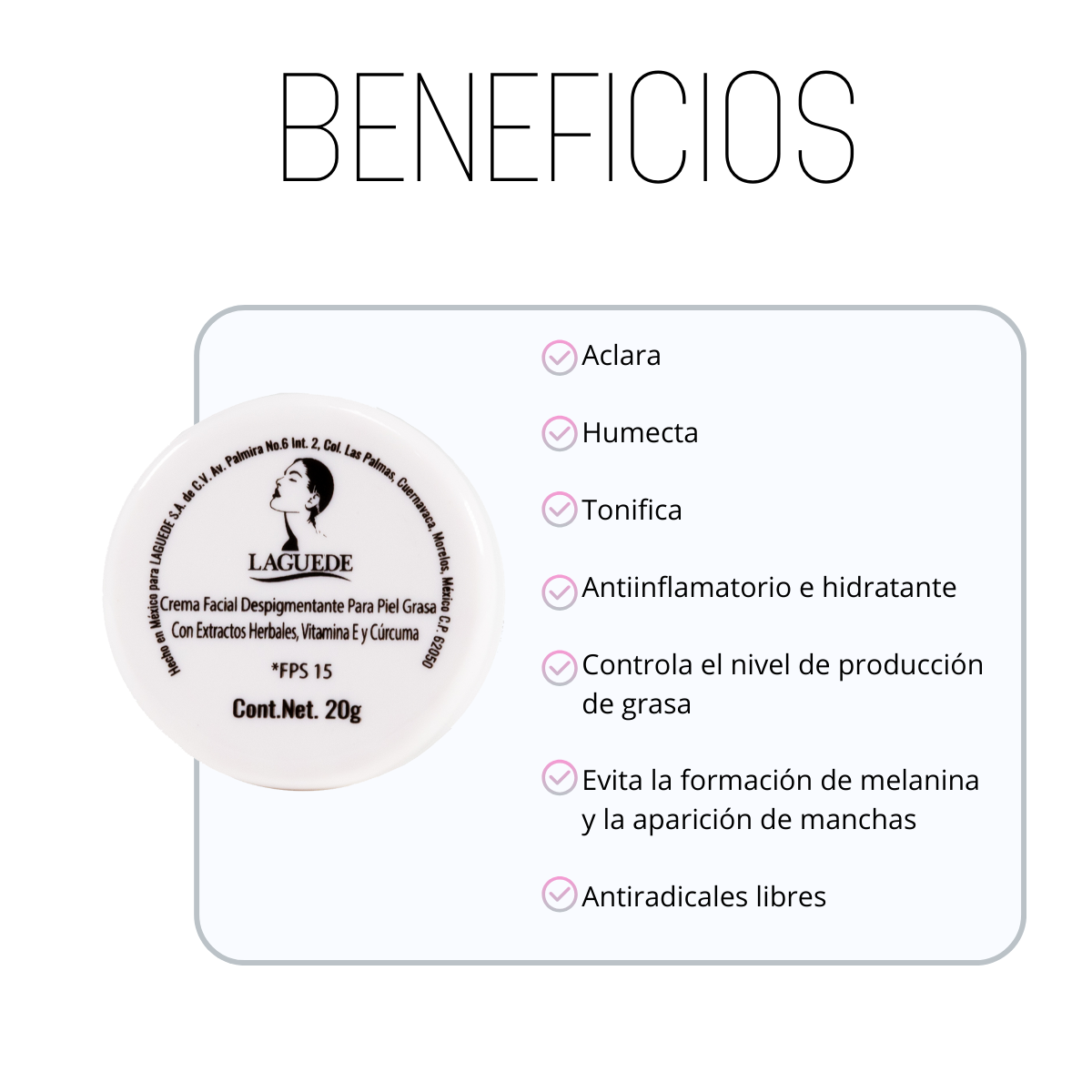 Crema Despigmentante + Aclarante + Anti-edad 20g 3 piezas Piel Mixta/Grasa Laguede