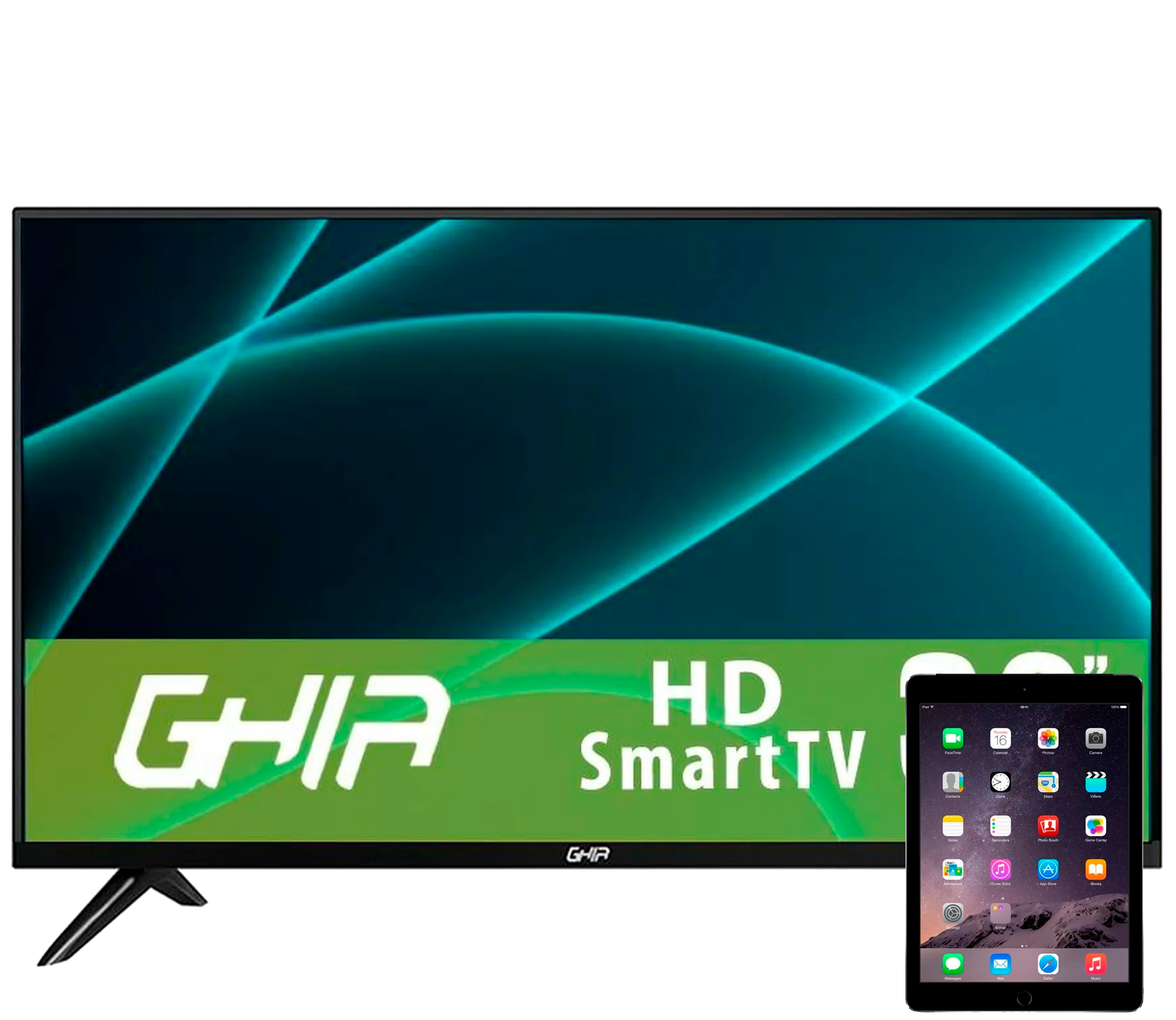 Combo Smart TV Ghia 32 Pulgadas   iPad Air 2 16GB A1567  9 7 Pulgadas   Color Plata (Reacondicionado Grado A ).