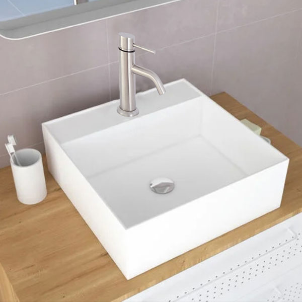 Lavabo de Cerámica Blanco cuadrado de sobreponer con orificio para monomando