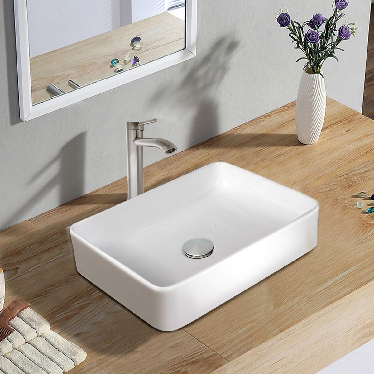 Lavabo de Cerámica Blanco cuadrado de sobreponer