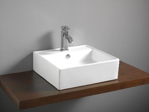 Lavabo de Cerámica Blanco cuadrado de sobreponer con orificio para monomando