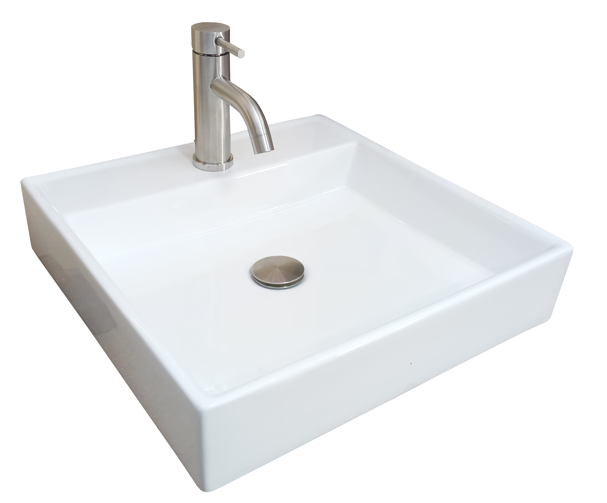 Lavabo de Cerámica Blanco cuadrado de sobreponer con orificio para monomando