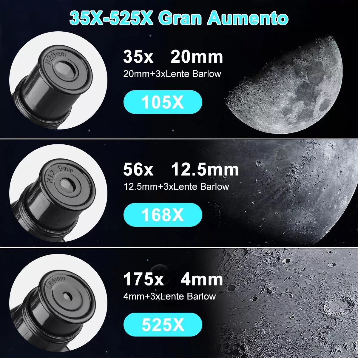 Telescopio Astronómico Profesional 60/700mm Monocular 525x.