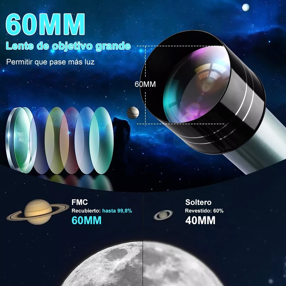 Telescopio Astronómico Profesional 60/700mm Monocular 525x.