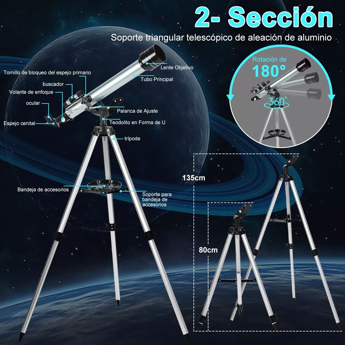 Telescopio Astronómico Profesional 60/700mm Monocular 525x.