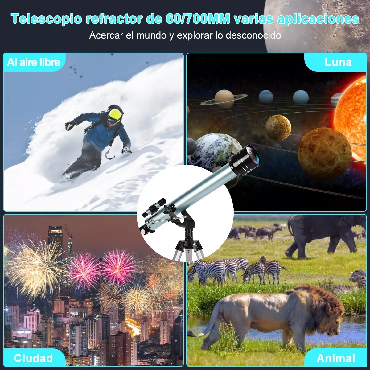 Telescopio Astronómico Profesional 60/700mm Monocular 525x.