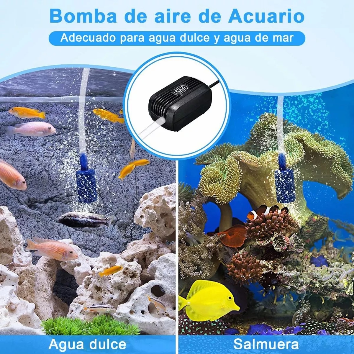 Bomba De Aire Oxigeno Acuario 300l Para Pecera Y 2m Tubo.