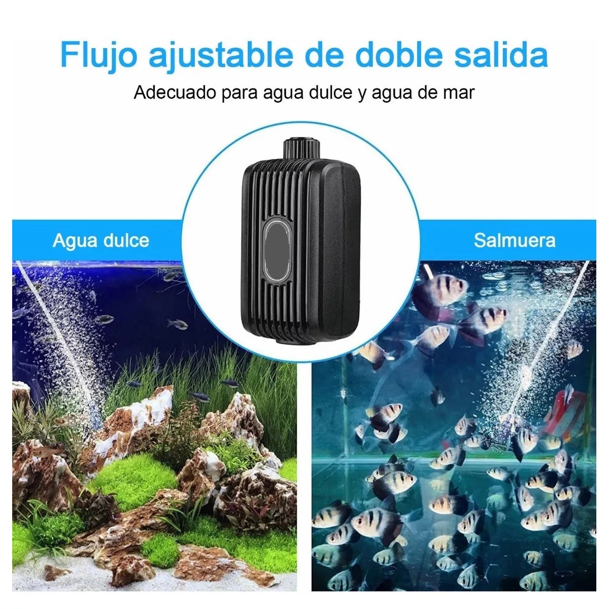 Bomba De Aire Oxigeno Acuario 300l Para Pecera Y 2m Tubo.