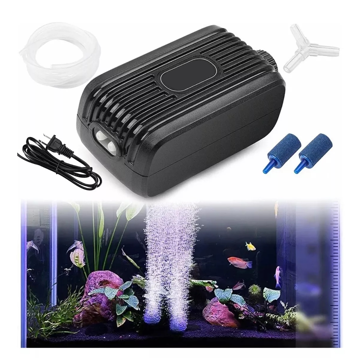 Bomba De Aire Oxigeno Acuario 300l Para Pecera Y 2m Tubo.