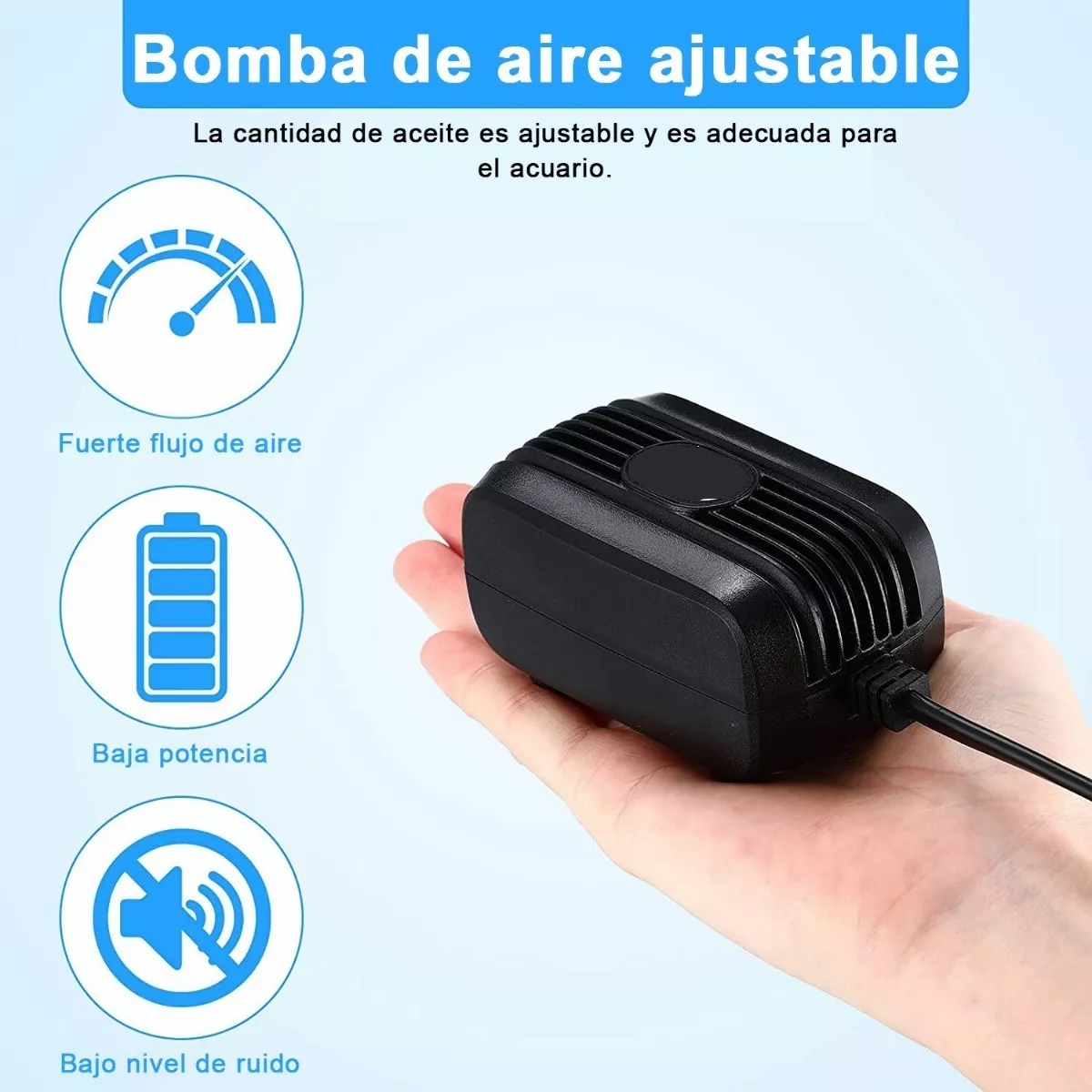 Bomba De Aire Oxigeno Acuario 300l Para Pecera Y 2m Tubo.