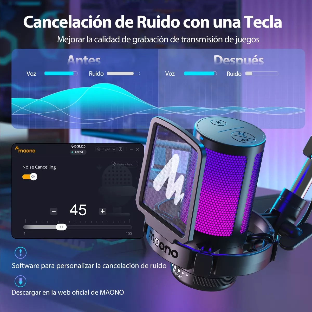 Micrófono Gamer Rgb Condensador Usb Para Pc,dgm20s Negro.