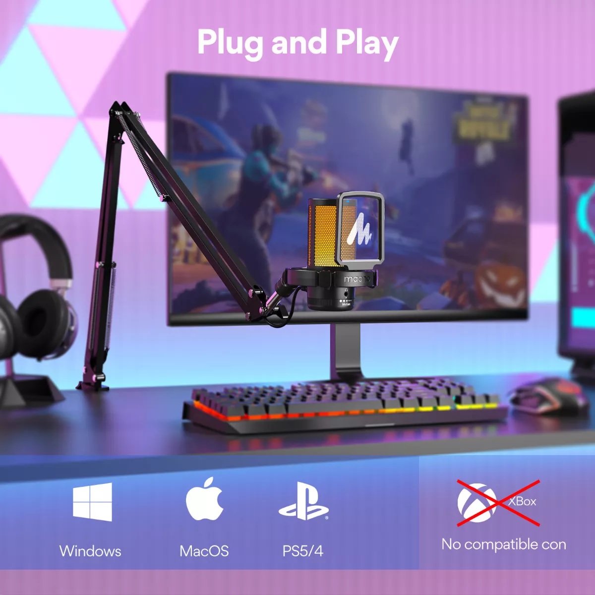 Micrófono Gamer Rgb Condensador Usb Para Pc,dgm20s Negro.