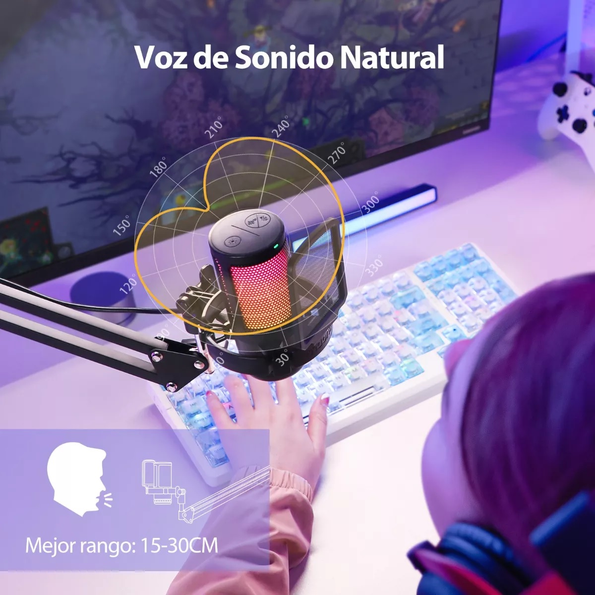 Micrófono Gamer Rgb Condensador Usb Para Pc,dgm20s Negro.