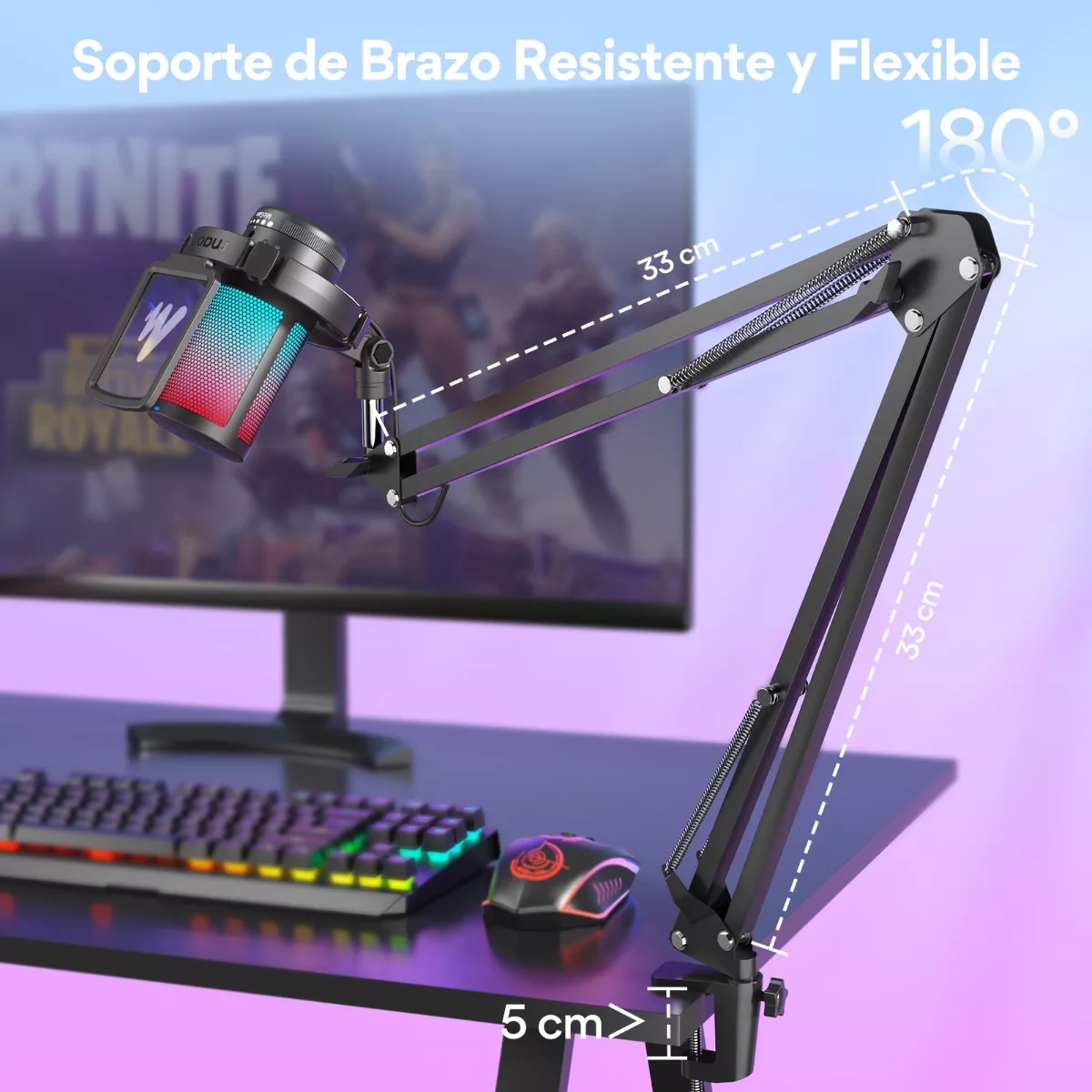 Micrófono Gamer Rgb Condensador Usb Para Pc,dgm20s Negro.