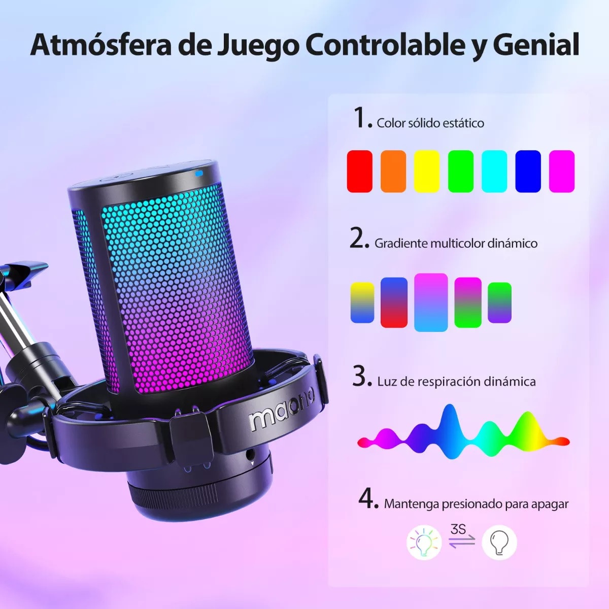 Micrófono Gamer Rgb Condensador Usb Para Pc,dgm20s Negro.