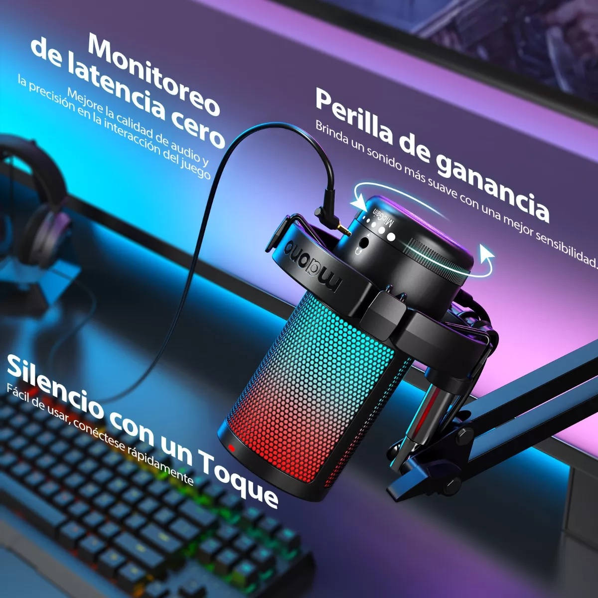 Micrófono Gamer Rgb Condensador Usb Para Pc,dgm20s Negro.