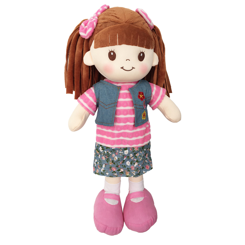 Muñeca De Trapo y Tela Lorena Color Rosa Playera A Rayas.