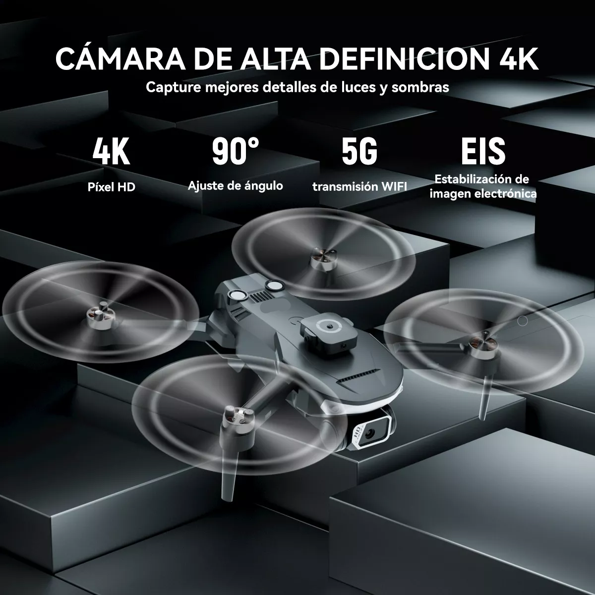 Drone 8k, 2.4g Drone Wifi Plegable Cámara Doble 3 Baterías.