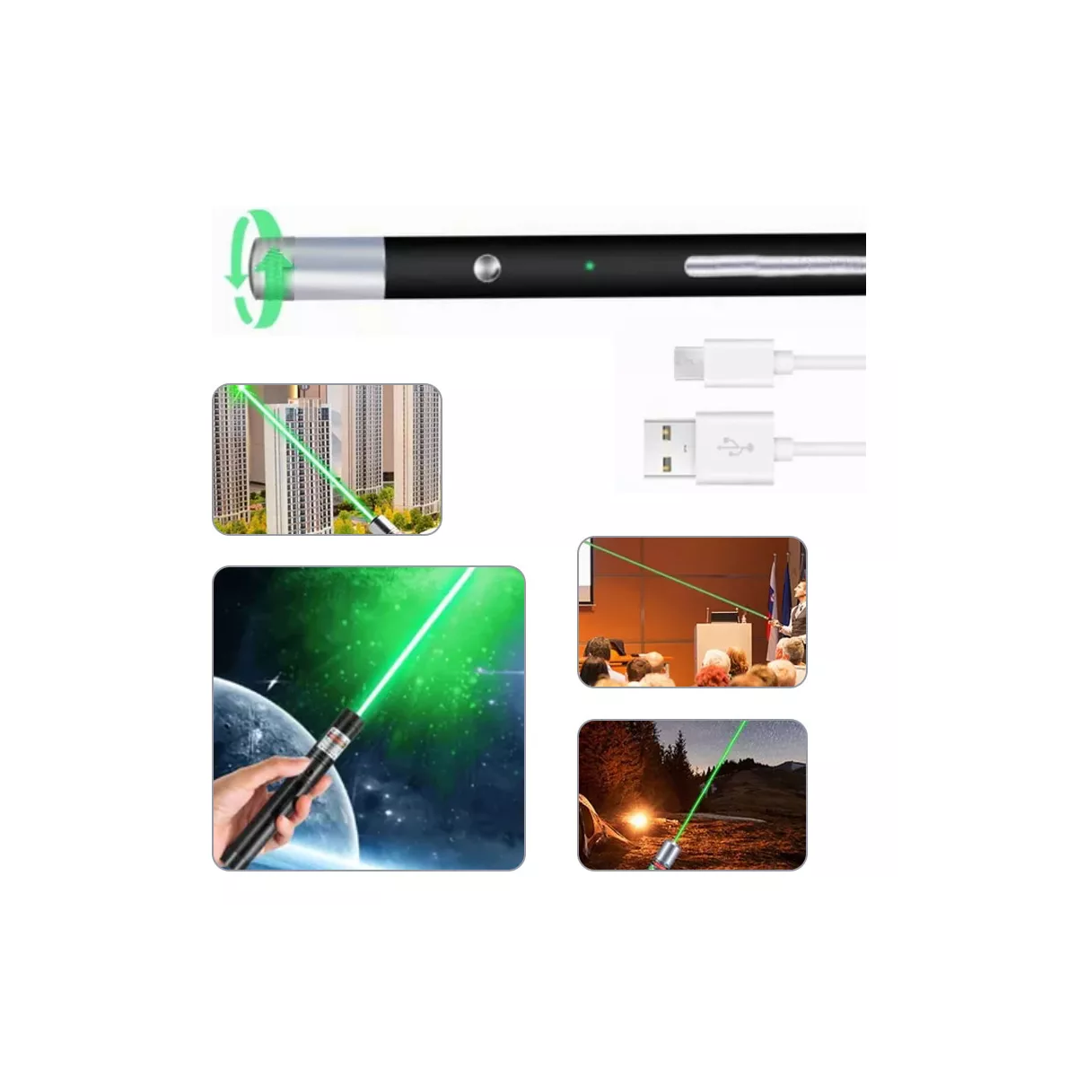 Láser Verde Puntero Usb Recargable Apuntador Laser 20km.