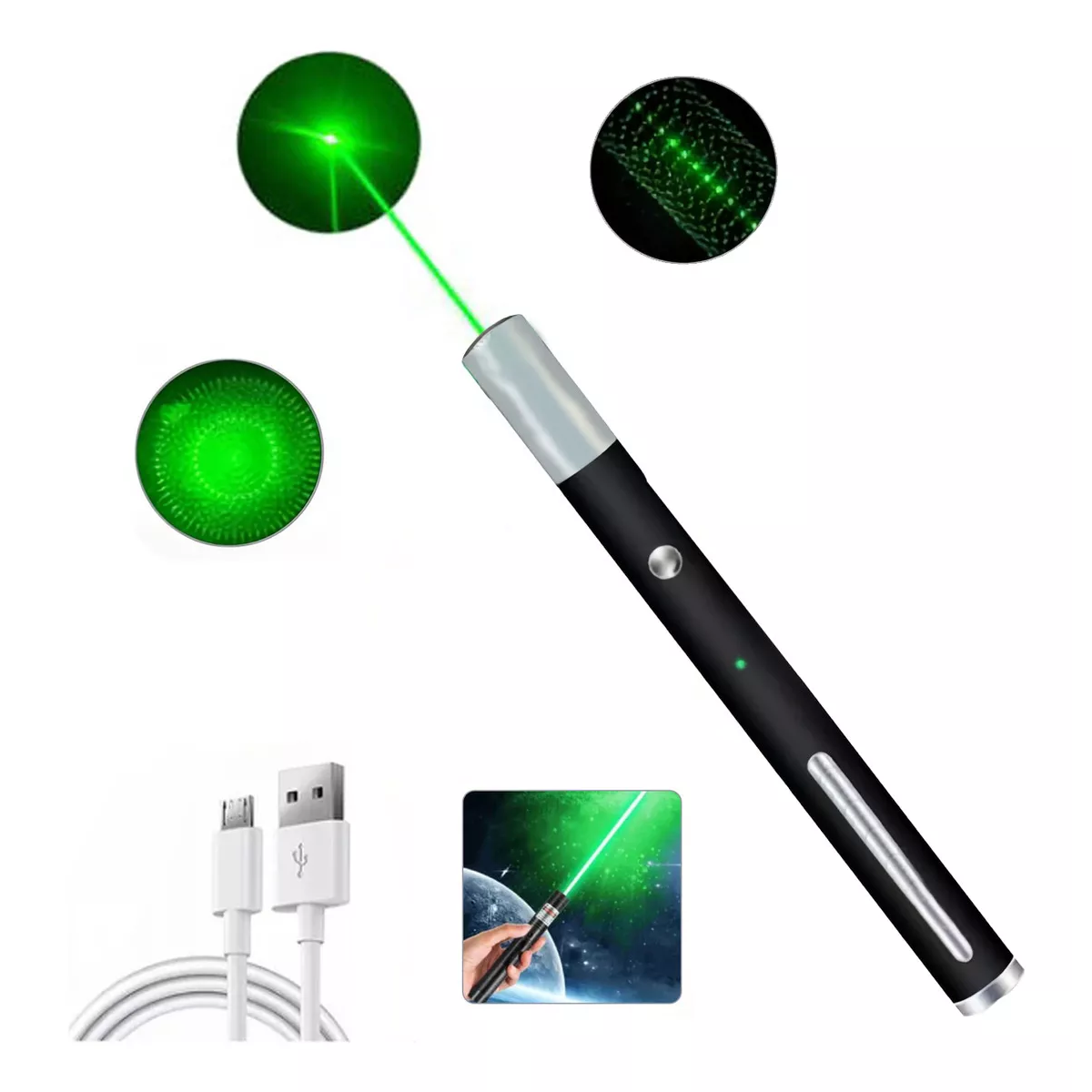 Láser Verde Puntero Usb Recargable Apuntador Laser 20km.