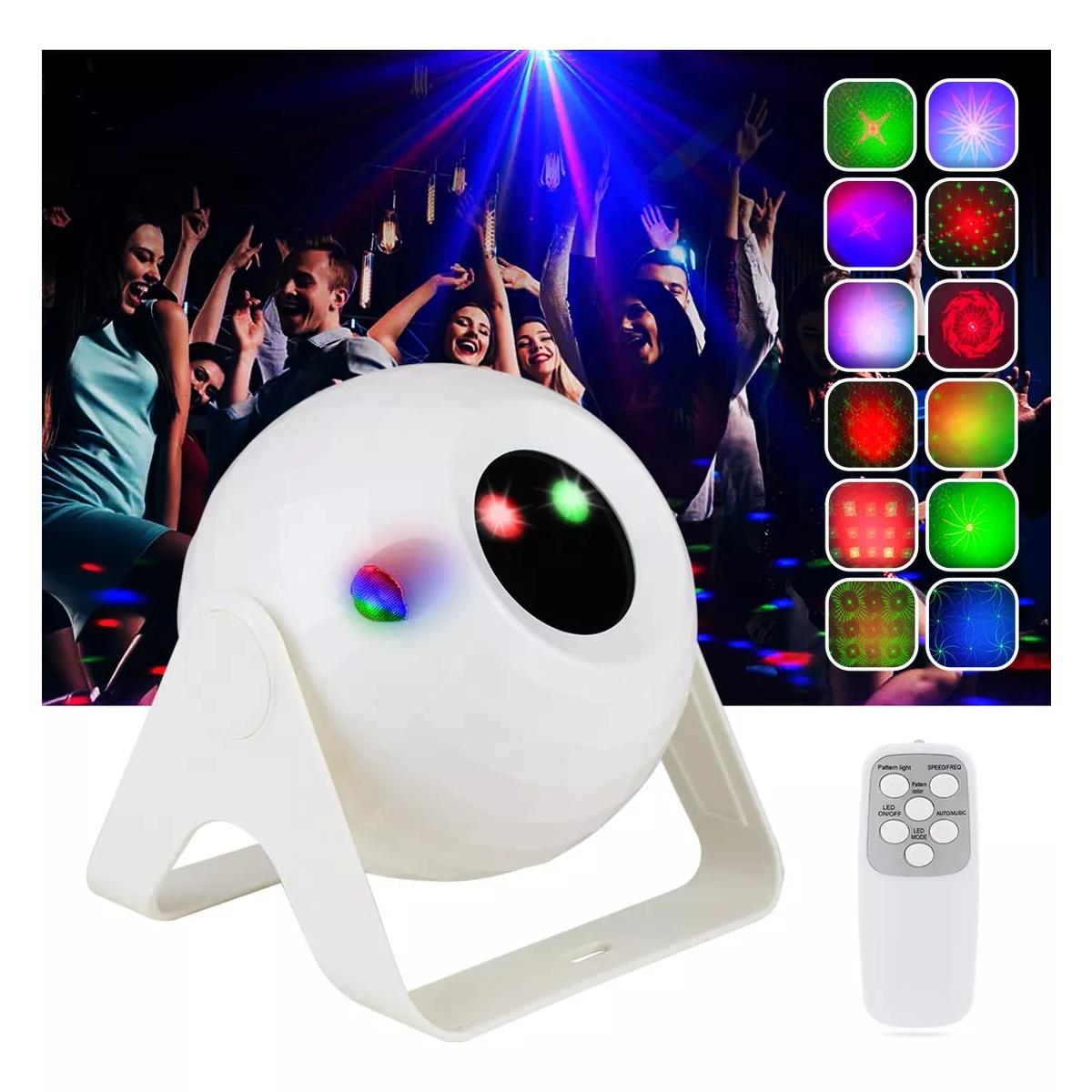 Cañon Led Audiorítmico Esfera Proyector Láser Bola Dj Fiesta Blanco.
