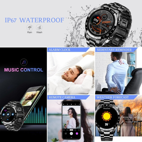 Lige - Reloj Inteligente Para Hombre bluetooth, Impermeable Color de la caja Negro Color de la correa Negro Color del bisel Negro