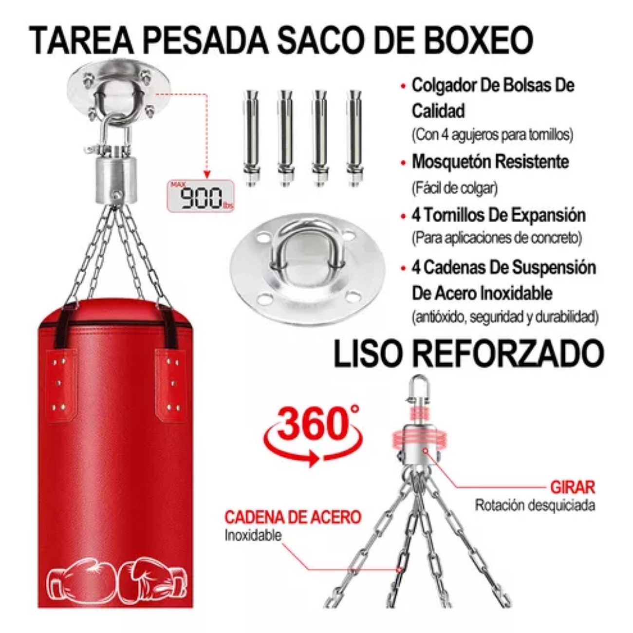 Saco Bolsa Boxeo 1.2m Premium Pu Saco De Boxeo Deportivo Kit