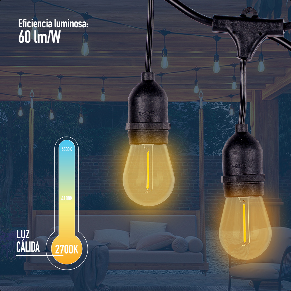 ICON Guirnalda Vintage Luces Para Exterior 15 Focos 14.6 Metros.
