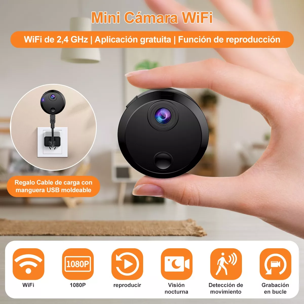 Mini Cámara Espía Wifi Interior Inalambrica Seguridad 1080p.
