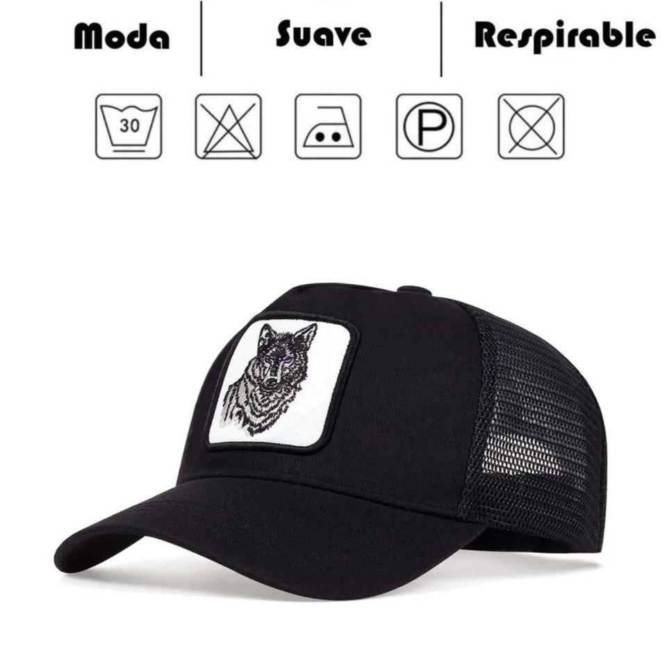 Gorra lobo blanco táctico negro bordado gorro deporte casuales ajustables sombrero solar proteccion.