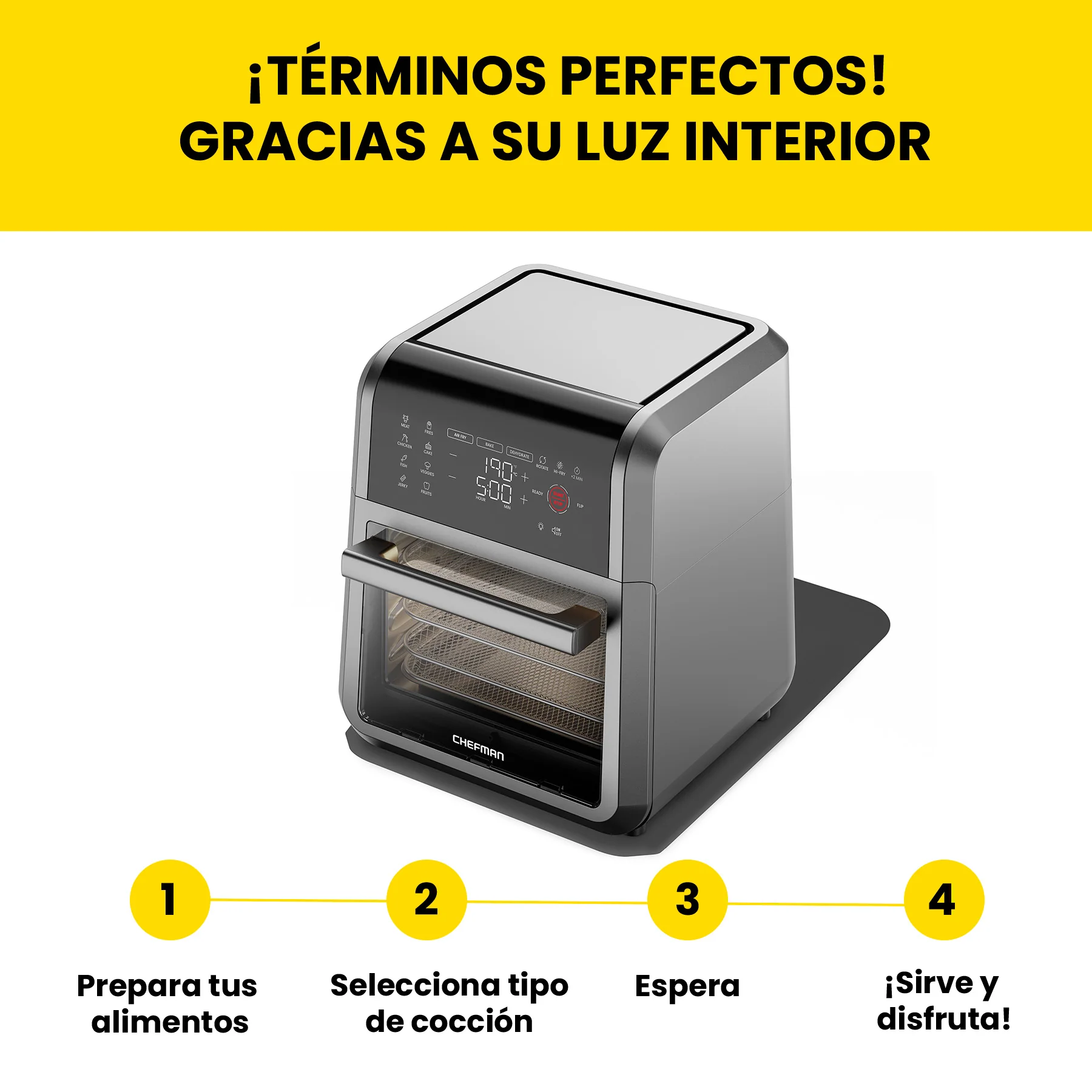 Freidora de Aire Chefman RJ38-RDO-V12-MX Digital 11 Litros Plata.