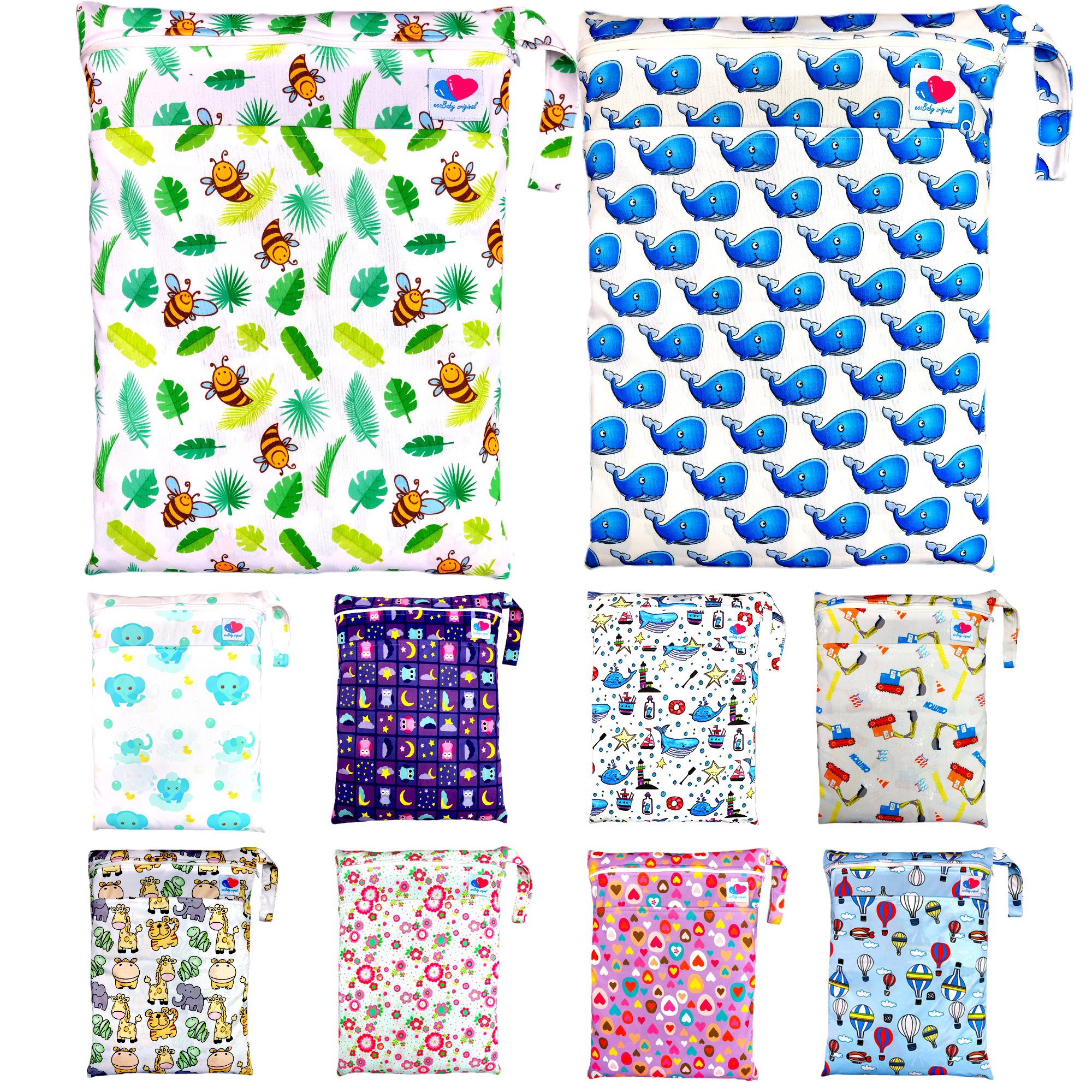 Pañales de tela para bebés con insertos noctunos y  rollo mas wetbag ecobaby original.