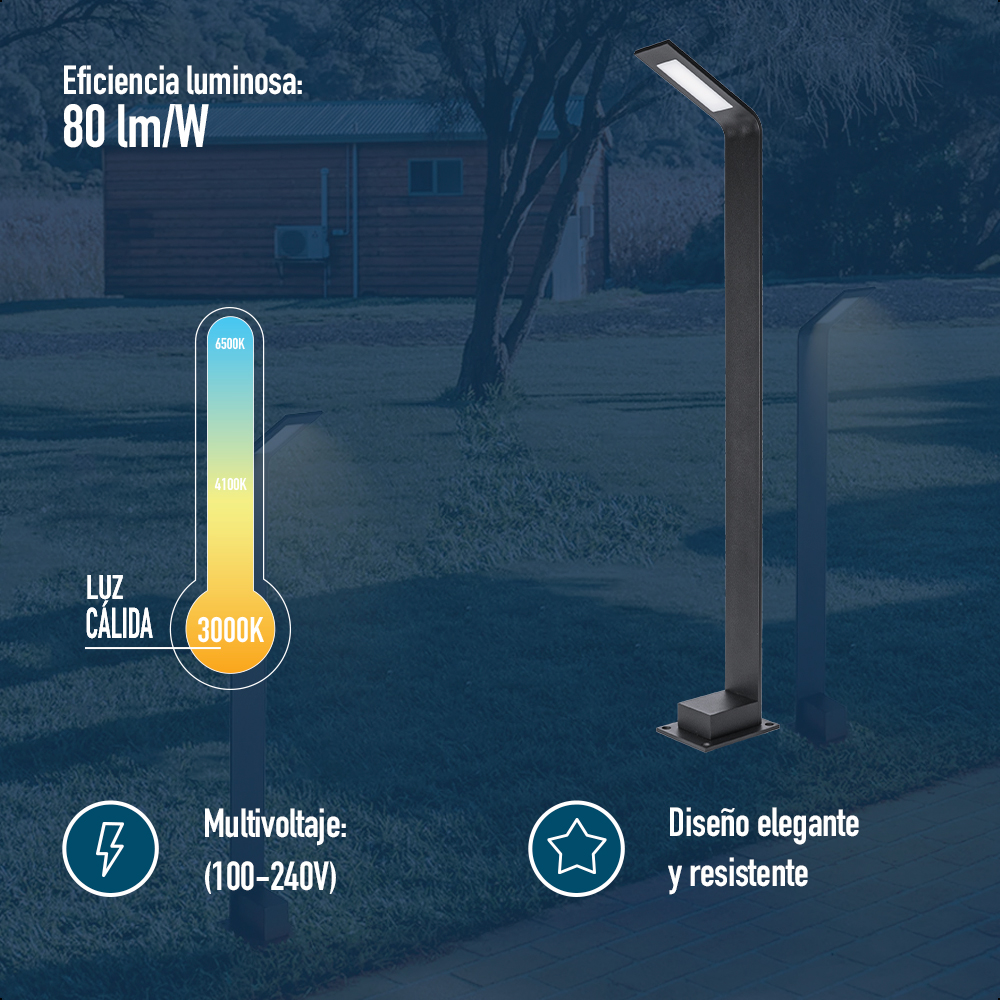 ICON Lampara de Jardín para caminos Tipo Bolardo Slim 4W Luz Cálida 3000K IP65 80 CM