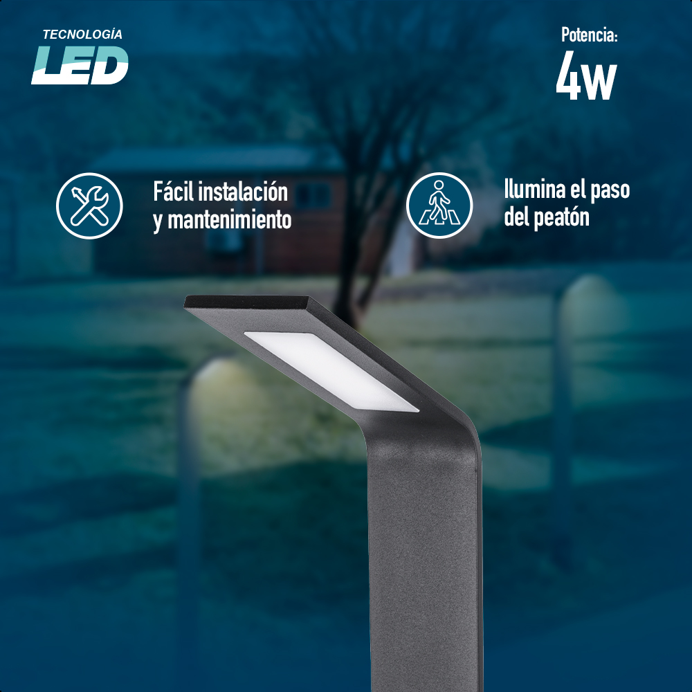 ICON Lampara de Jardín para caminos Tipo Bolardo Slim 4W Luz Cálida 3000K IP65 80 CM