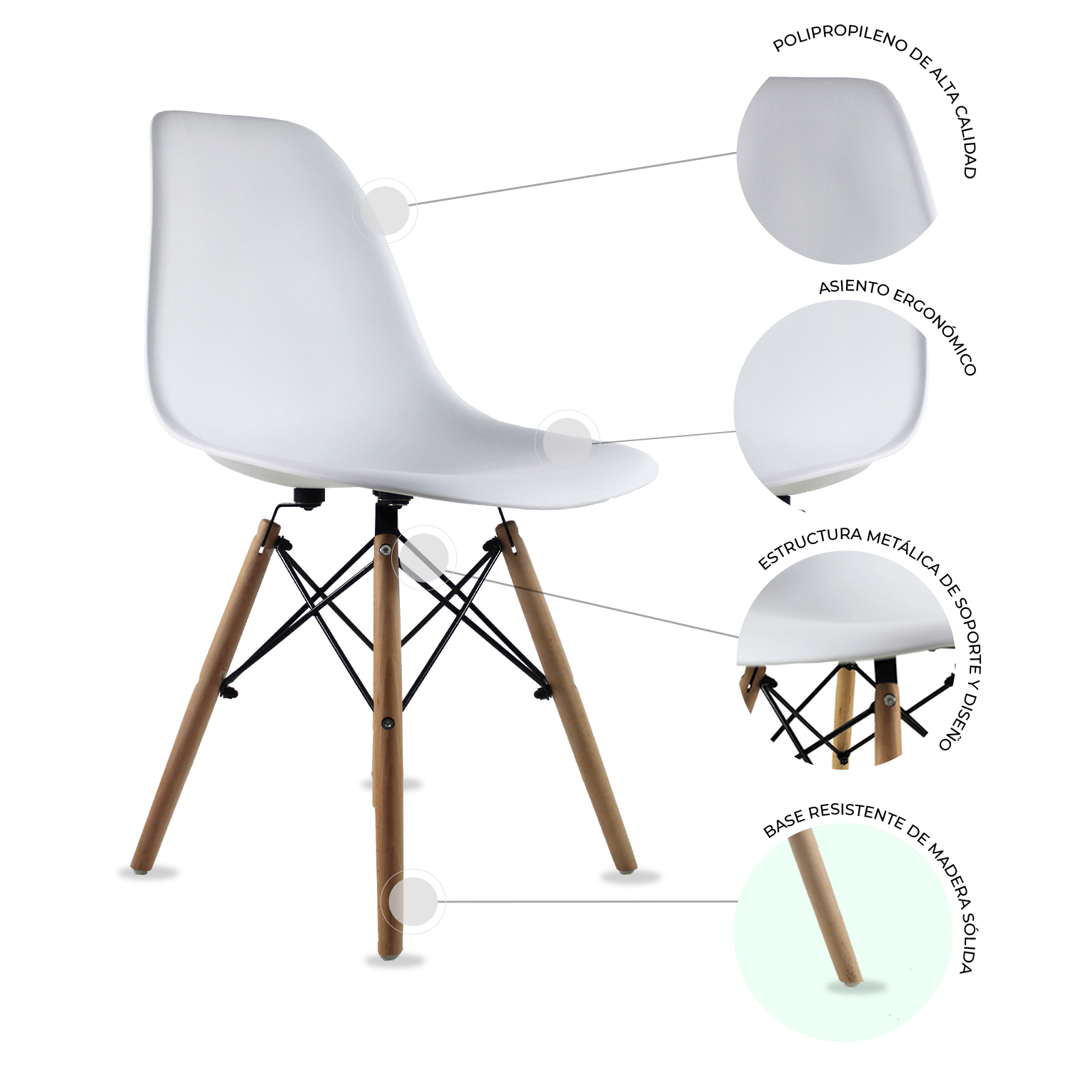Set de Comedor 4 Sillas Oslo Blancas y Mesa Rectangular 120 cm Mundo In.