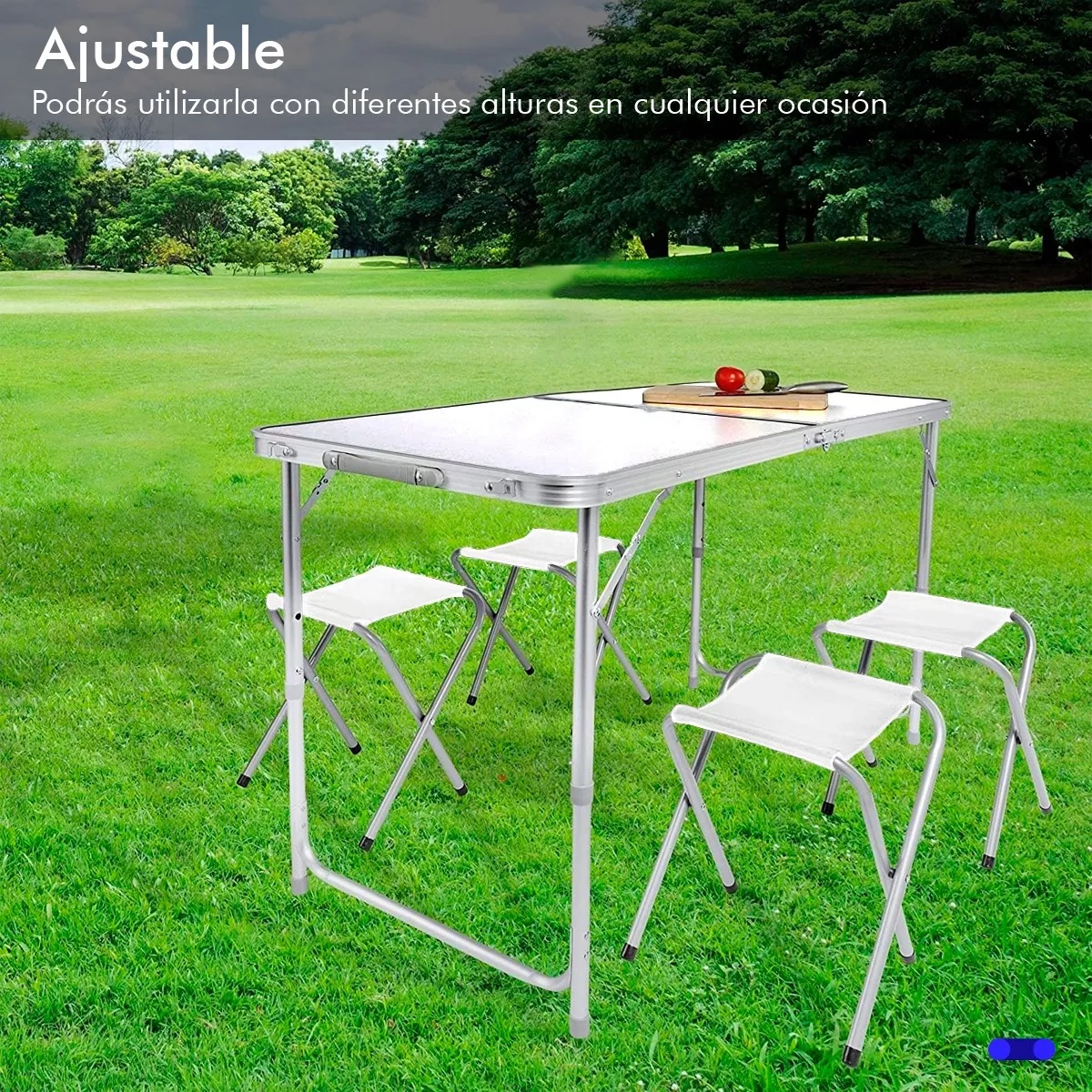 Mesa Plegable Tipo Portafolio 1.20 M Con 4 Sillas Portátiles Blanco.