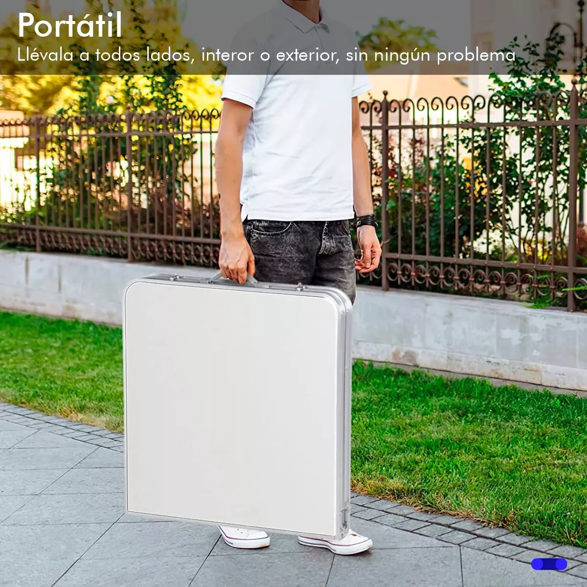Mesa Plegable Tipo Portafolio 1.20 M Con 4 Sillas Portátiles Blanco.